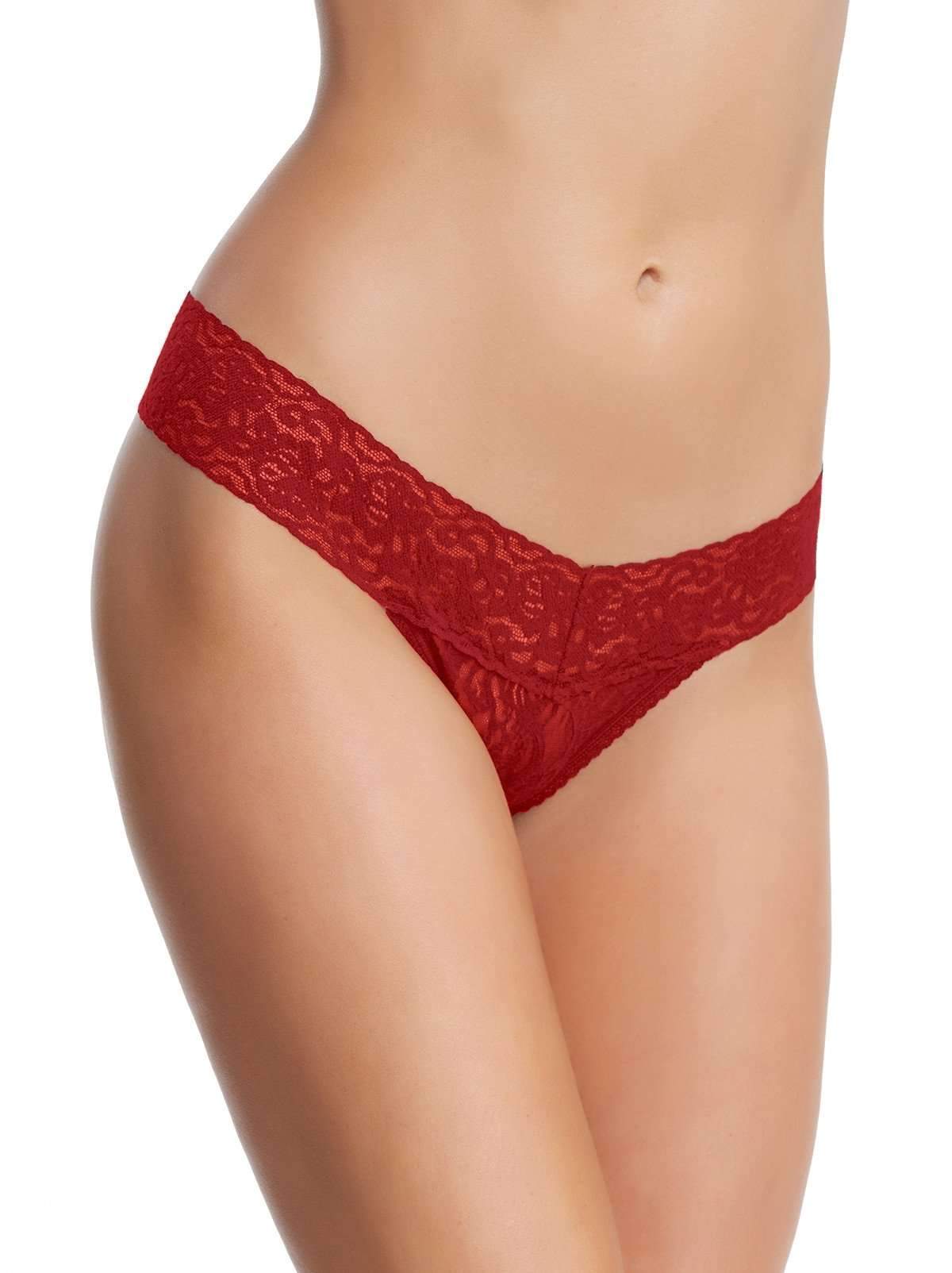 Stretch Lace & Strappy Elastic Open Front Thong Panty Red L/XL